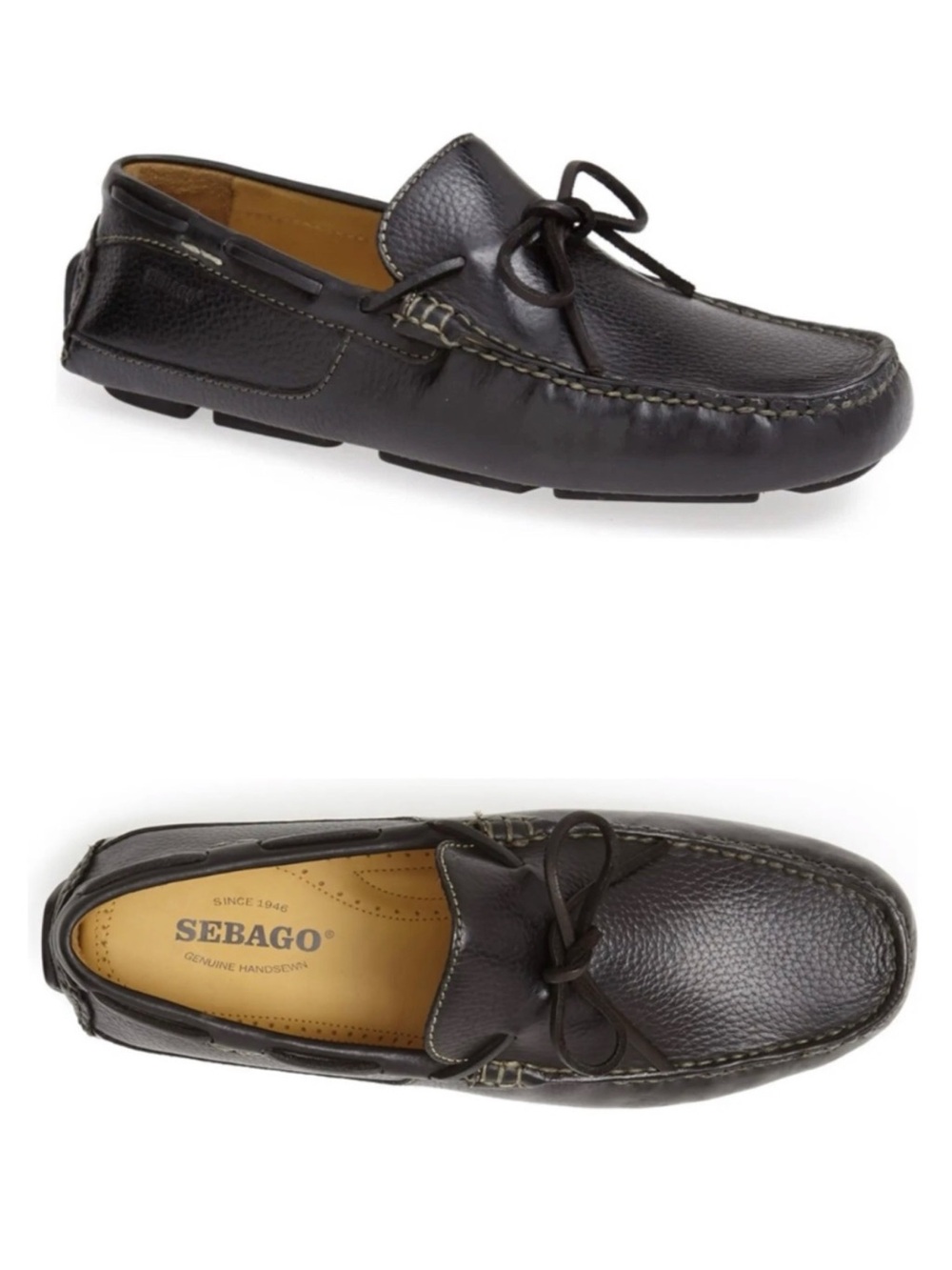 Sebago Black Denton Leather Driving Loafers Size 8 Preppy Heritage Old Money